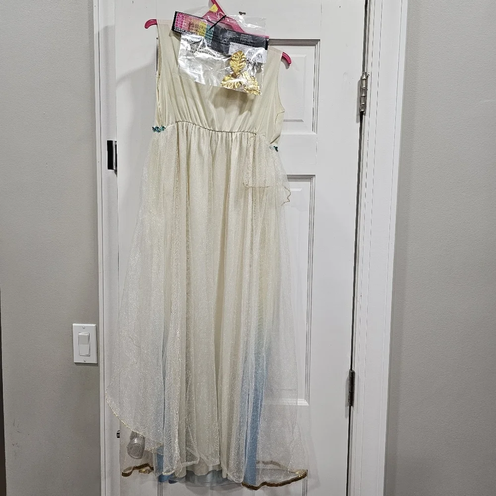 New Girls Greek Goddess Halloween Costume Size Large 10-12 Dress & Headpiece
